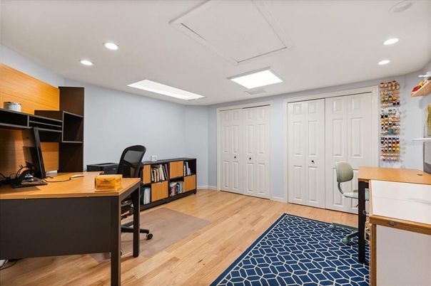 Home Office, Interior, Recessed Lighting, Wood Texture Flooring