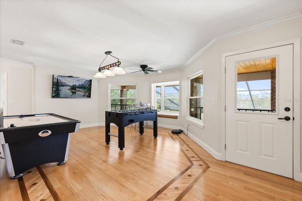 Billiard Table, Game Room, Interior, Wood Texture Flooring