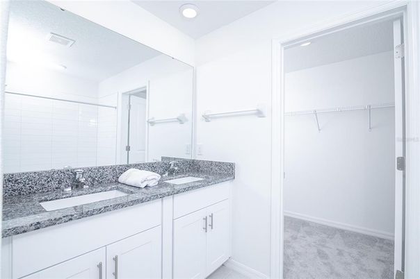 Bathroom, Dual Sink Vanities, Interior, Recessed Lighting, Walk-in Closets