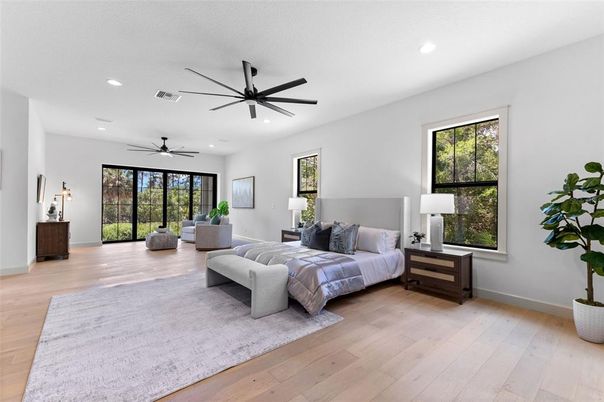 Bedroom, Interior, Recessed Lighting, Wood Texture Flooring