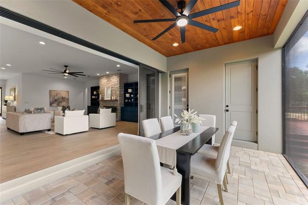 Dining room, Interior, Living room, Recessed Lighting, Wooden Ceilings, Wood Texture Flooring
