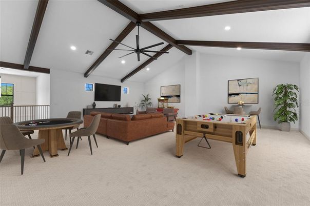 Game Room, Interior, Living room, Pendant Lights, Recessed Lighting, Wooden Beams