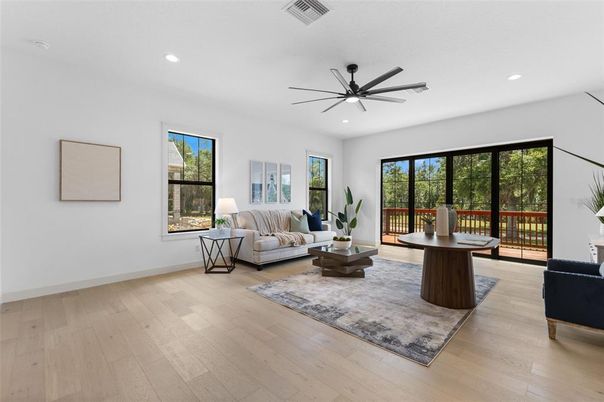 Interior, Living room, Recessed Lighting, Wood Texture Flooring