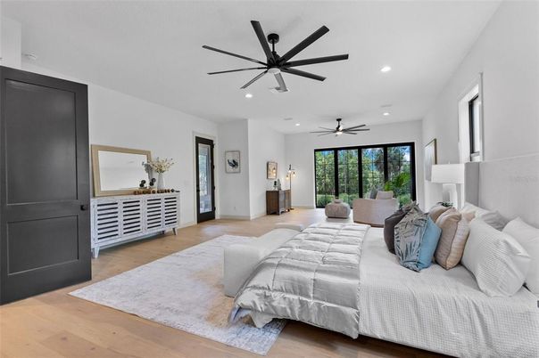 Bedroom, Interior, Recessed Lighting, Wood Texture Flooring