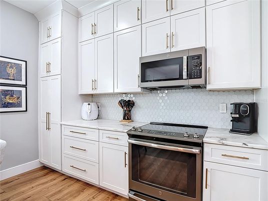 Interior, Kitchen, Stainless Steel Appliances, Wood Texture Flooring