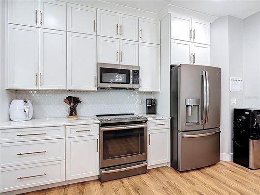Interior, Kitchen, Stainless Steel Appliances, Wood Texture Flooring