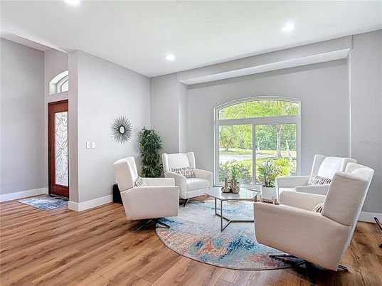 Interior, Living room, Recessed Lighting, Wood Texture Flooring