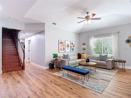 Interior, Living room, Recessed Lighting, Wood Texture Flooring