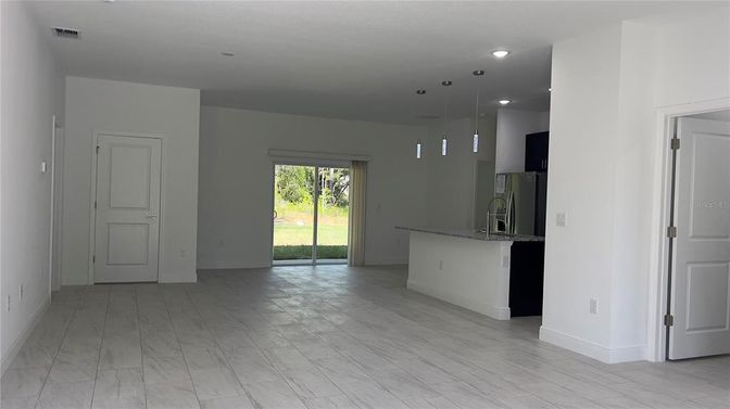 Empty room, Interior, Kitchen, Recessed Lighting, Wood Texture Flooring