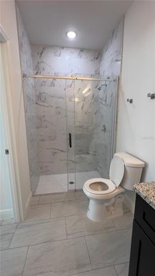 Bathroom, Glass Shower, Interior, Marble Walls, Recessed Lighting