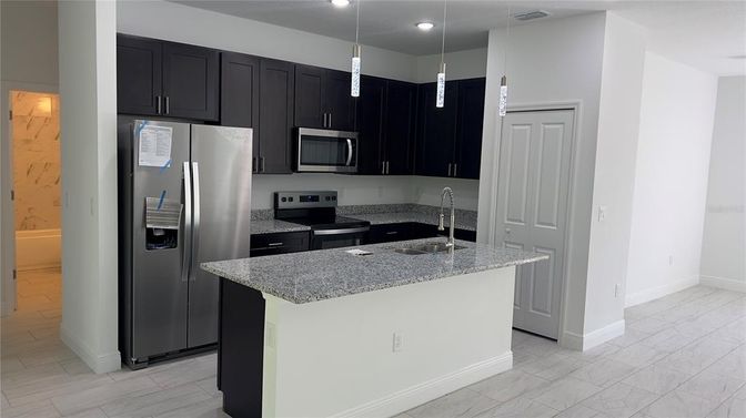 Interior, Kitchen, Marble, Pendant Lights, Recessed Lighting, Stainless Steel Appliances