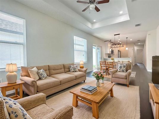 Dining room, Interior, Kitchen, Living room, Pendant Lights, Recessed Lighting, Wood Texture Flooring