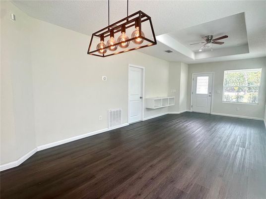 Empty room, Interior, Pendant Lights, Wood Texture Flooring