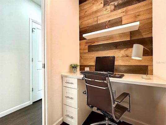 Home Office, Interior, Wood Texture Flooring, Wooden Walls