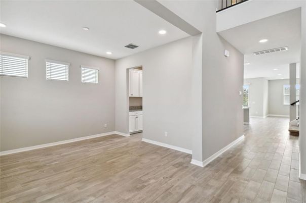 Empty room, Interior, Recessed Lighting, Wood Texture Flooring