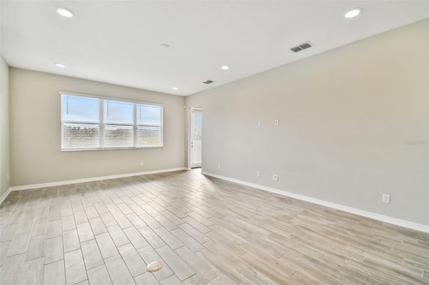 Empty room, Interior, Recessed Lighting, Wood Texture Flooring