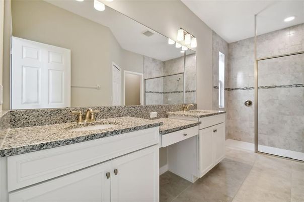 Bathroom, Dual Sink Vanities, Glass Shower, Interior, Recessed Lighting