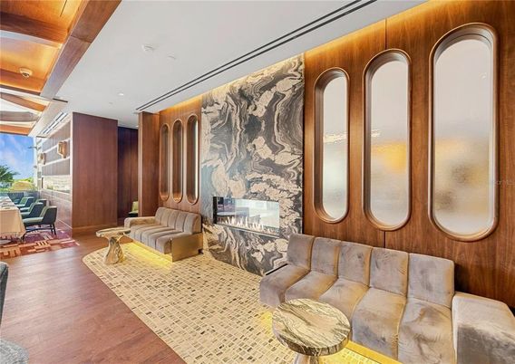 Interior, Living room, Recessed Lighting, Wood Texture Flooring, Wooden Walls