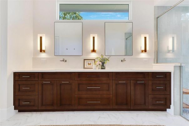 Bathroom, Dual Sink Vanities, Glass Shower, Interior, Marble