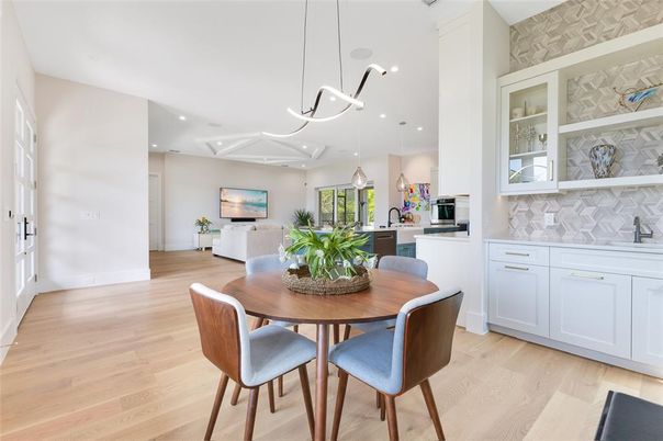 Dining room, Interior, Kitchen, Living room, Pendant Lights, Recessed Lighting, Wood Texture Flooring