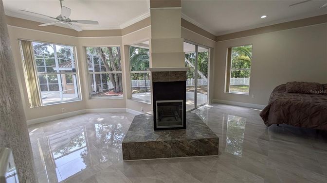 Fireplace, Interior, Marble, Recessed Lighting