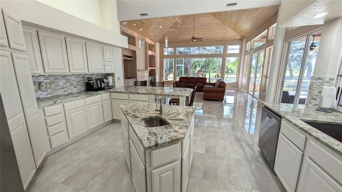 Interior, Kitchen, Living room, Recessed Lighting, Wooden Ceilings, Wood Texture Flooring