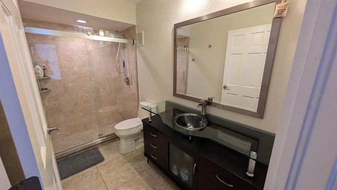 Bathroom, Glass Shower, Interior, Recessed Lighting
