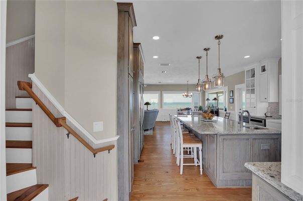 Interior, Kitchen, Pendant Lights, Recessed Lighting, Wood Texture Flooring
