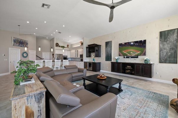 Fireplace, Interior, Kitchen, Living room, Pendant Lights, Recessed Lighting