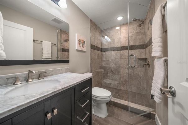 Bathroom, Glass Shower, Interior, Recessed Lighting