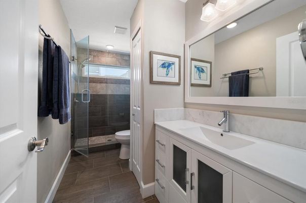 Bathroom, Glass Shower, Interior, Recessed Lighting