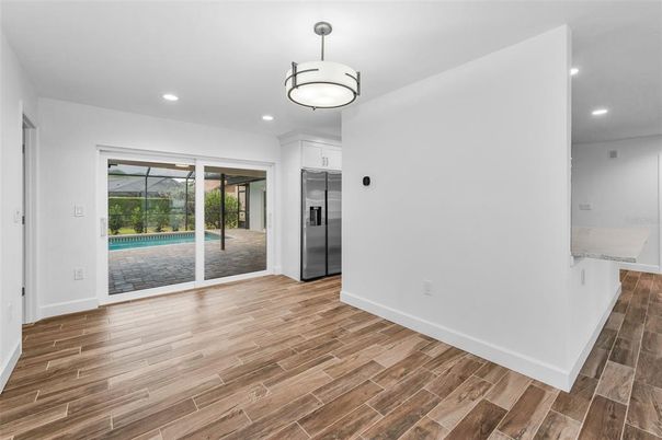 Empty room, Interior, Recessed Lighting, Wood Texture Flooring