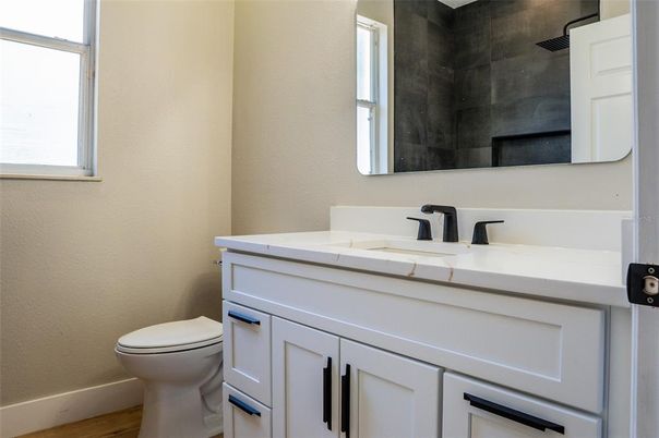 Bathroom, Interior, Tile Countertops, Wood Texture Flooring