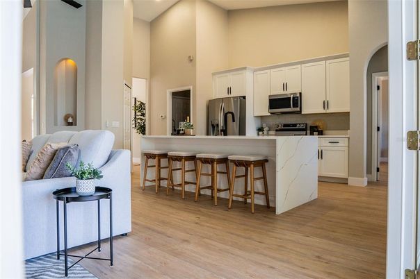 Interior, Kitchen, Recessed Lighting, Wood Texture Flooring