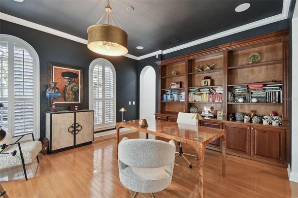 Home Office, Interior, Recessed Lighting, Wood Texture Flooring