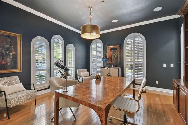 Dining room, Interior, Pendant Lights, Wood Texture Flooring