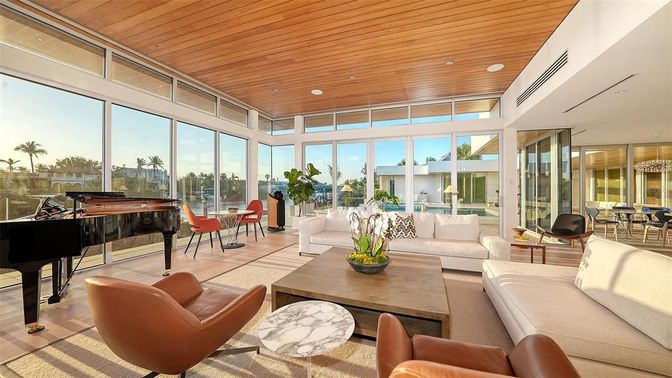Interior, Living room, Piano, Recessed Lighting, Wooden Ceilings