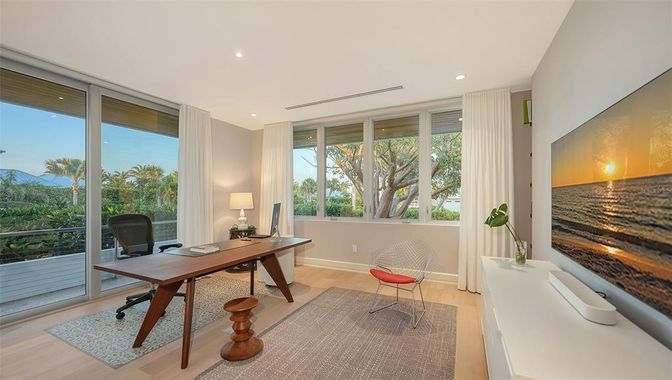 Home Office, Interior, Recessed Lighting, Wood Texture Flooring