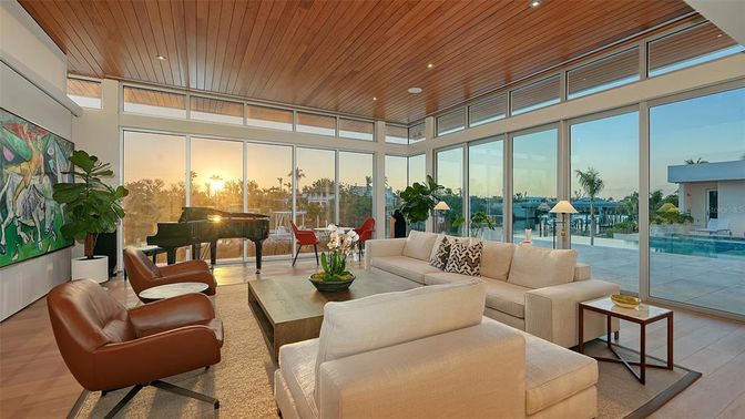 Interior, Living room, Piano, Recessed Lighting, Wooden Ceilings, Wood Texture Flooring