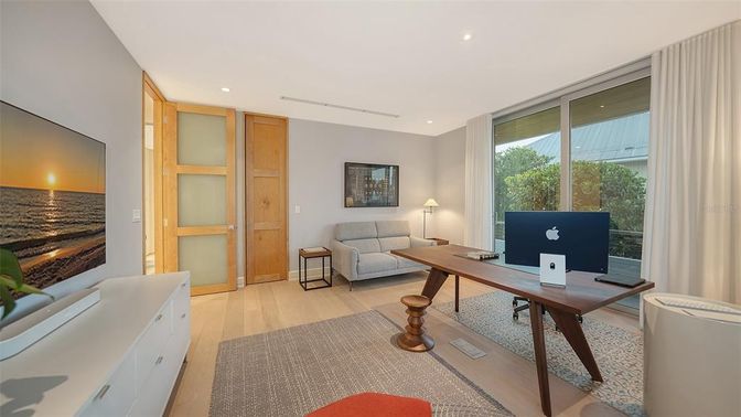 Home Office, Interior, Recessed Lighting, Wood Texture Flooring