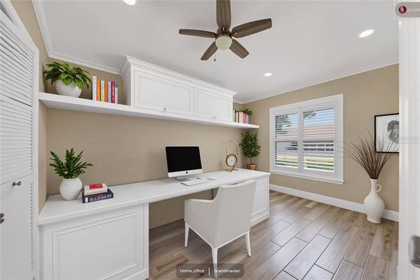 Home Office, Interior, Recessed Lighting, Wood Texture Flooring