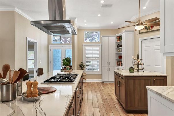Interior, Kitchen, Recessed Lighting, Wood Texture Flooring