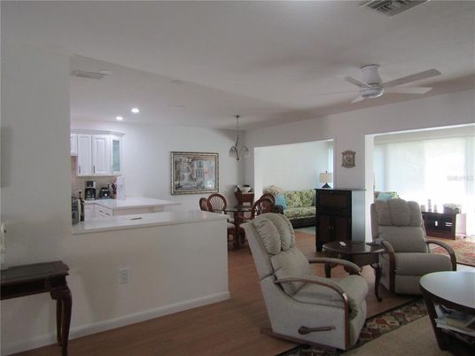 Dining room, Interior, Kitchen, Living room, Pendant Lights, Recessed Lighting, Wood Texture Flooring