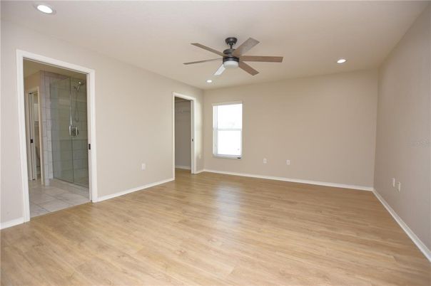 Bathroom, Empty room, Interior, Recessed Lighting, Wood Texture Flooring