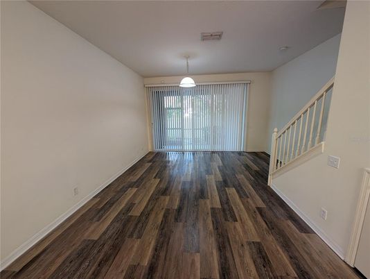 Empty room, Interior, Pendant Lights, Wood Texture Flooring