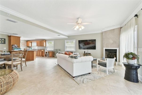 Dining room, Fireplace, Interior, Kitchen, Living room, Recessed Lighting