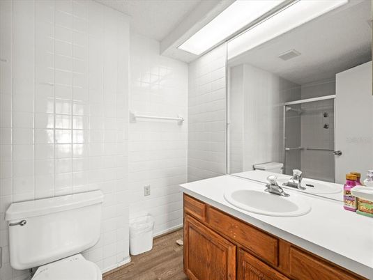 Bathroom, Dual Sink Vanities, Interior, Wood Texture Flooring
