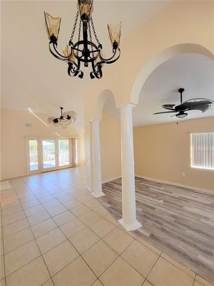 Chandelier, Empty room, Interior, Wood Texture Flooring