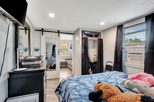 Bedroom, Interior, Recessed Lighting, Wood Texture Flooring