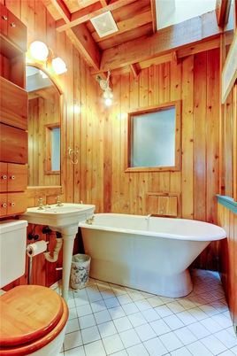 Bathroom, Free Standing Baths, Interior, Wooden Ceilings, Wooden Walls